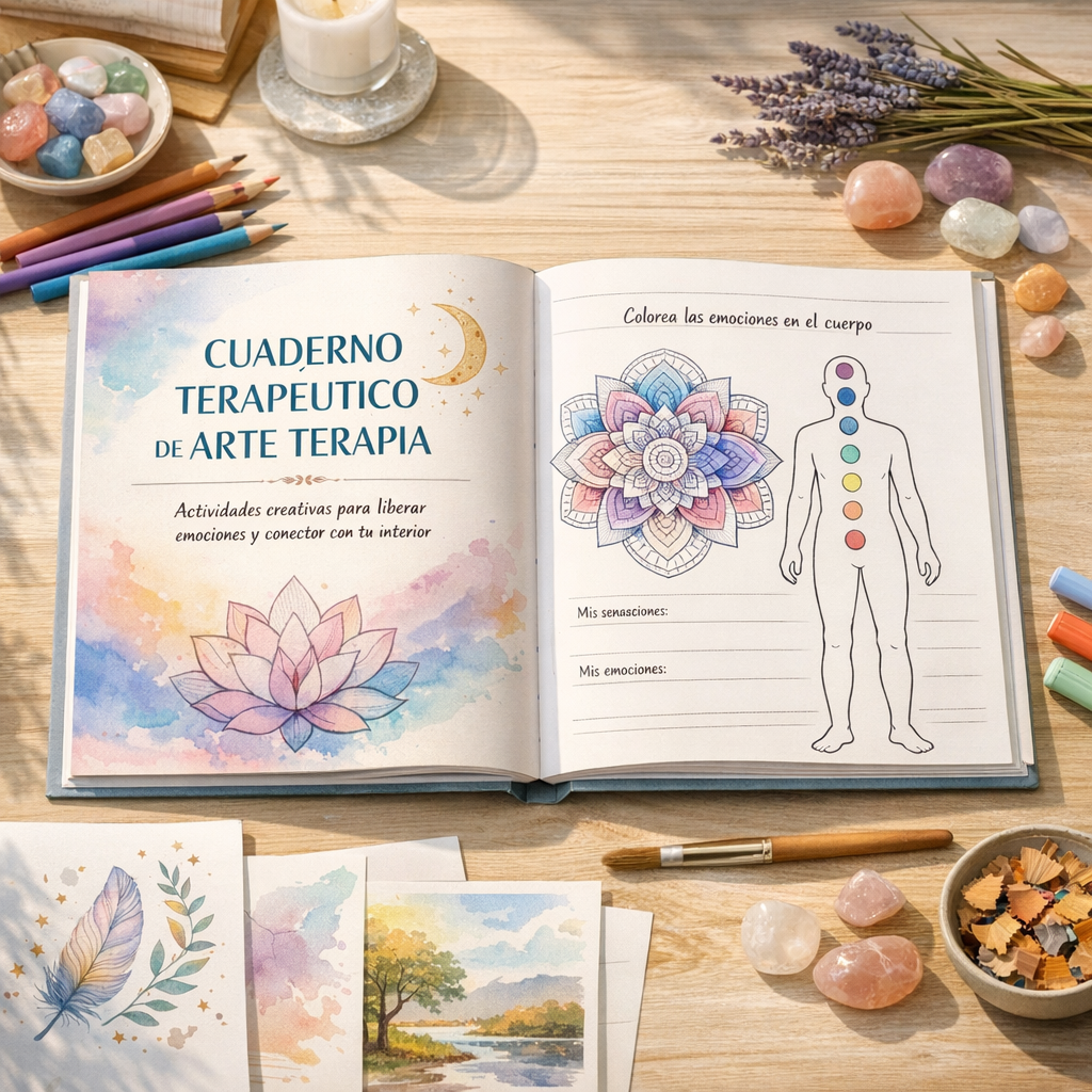 CUADERNO TERAPÉUTICO DE ARTE TERAPIA + 4 LIBROS EXTRAS CON MANDALAS Y ACTIVIDADES DE DIBUJO EMOCIONAL