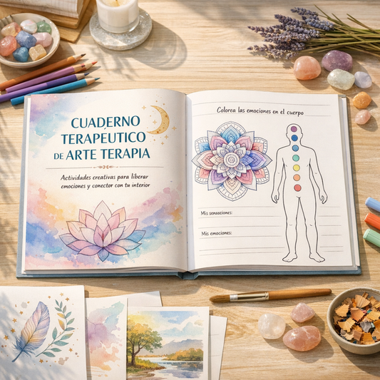 CUADERNO TERAPÉUTICO DE ARTE TERAPIA + 4 LIBROS EXTRAS CON MANDALAS Y ACTIVIDADES DE DIBUJO EMOCIONAL